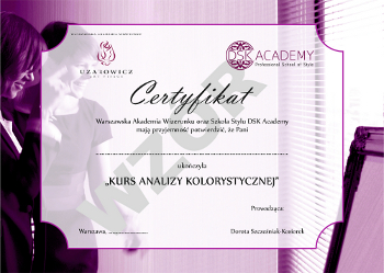 Certyfiktat KursAnalizyKolorystycznej DSKacademy
